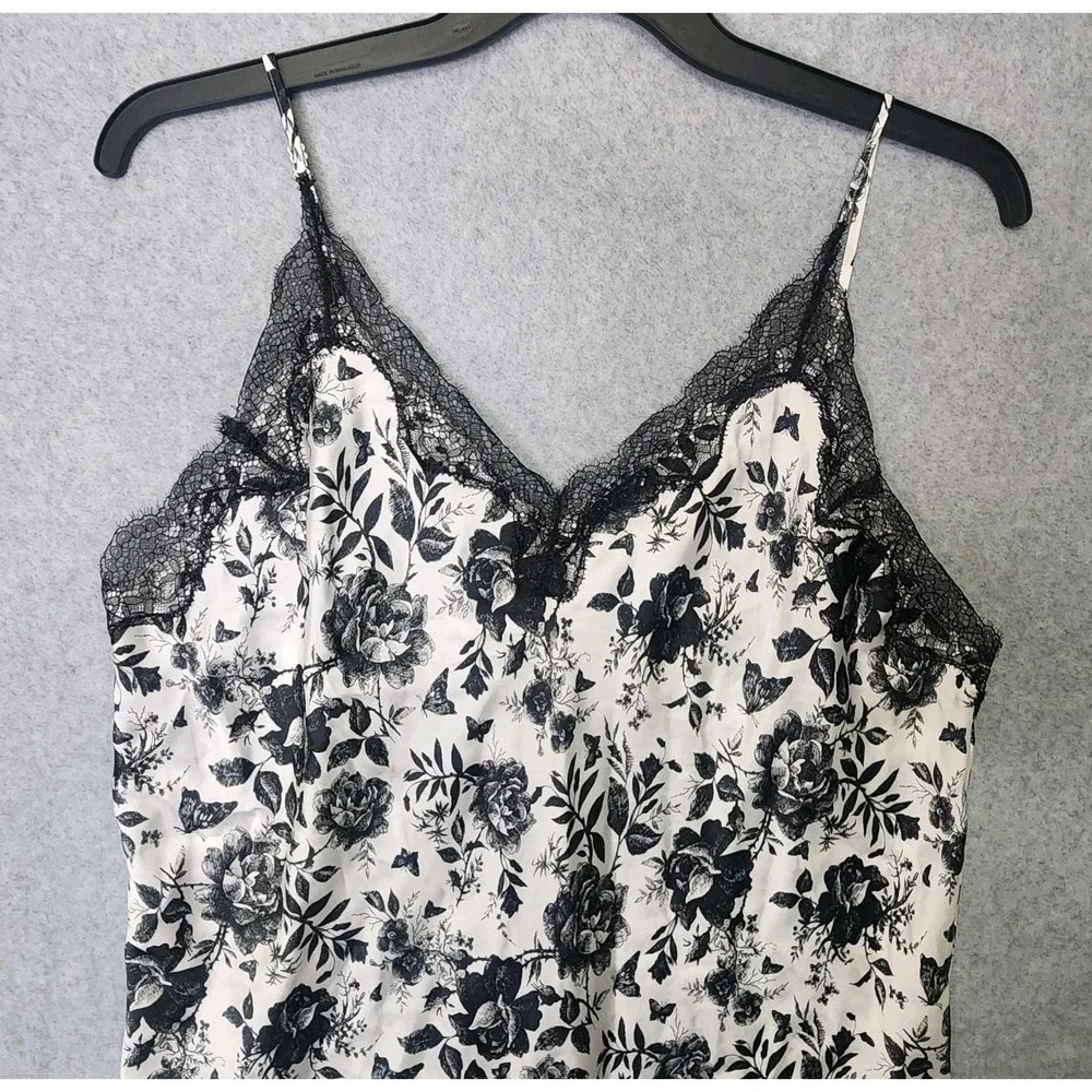 Victorias Secret Womens XXL Satin Lace Trim‎ Slip Dress Nightwear Black Floral